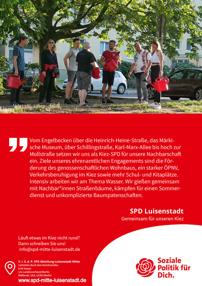 Bäume gießen mit der SPD Mitte-Luisenstadt